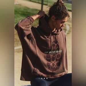 Free People Movement Sprint To The Finish Logo Hoodie Black Walnut Combo/Brown